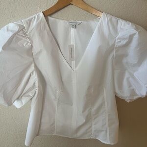 Banana Republic Factory White Bubble Sleeve Puff Sleeve Blouse Poplin Top 10